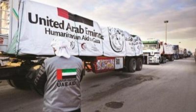 دخول 325 شاحنة مساعدات إماراتية تحمل 6775 طنا إلى غزة منذ فتح المعابر
